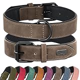 Didog Hundehalsband aus weichem, gepolstertem Leder, atmungsaktives, strapazierfähiges Hundehalsband aus Leder mit Verstellbarer rostfreier Metallschnalle für mittelgroße und große Hunde, Braun, M
