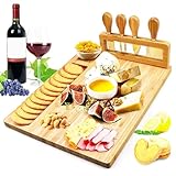 GBACHOOSE Bambus Käsebrett mit Käsemesser Set, Käsebrett mit Messer, Charcuterie Board, Käseplatte, Holzbrett Käseplatte, Käsebrett Holz, Charcuterie Board Set für Käse, Häppchen, Gekochtes Essen