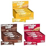 Haferriegel Corny Haferkraft Banane, Corny Haferkraft Cranberry-Kürbiskern, Corny Haferkraft Kakao, Vollkorn & Vegan, Großpackung 3x12x65g Mutliflavor Probierpaket