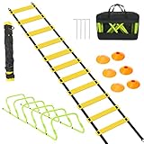 Vigevee Speed & Agility Training Set Koordinationsleiter, ​Trainingsset Enthält 1 Agility Leiter, 6 verstellbare Hürden, 12 Hütchen, Aufbewahrungstasche, Trainingsgerät für alle Sportarten