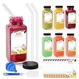 6 Stück 250 ml Smoothie Flasche, Glasflaschen zum Befüllen, Shot Flaschen zum Befüllen, Trinkflaschen Kleine Glasflaschen Mini Gläser mit Glas Strohhalme für Saft, Smoothie, Milch, Schule, Outdoor