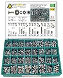 Großes Schrauben-Sortiment DIN 933 M4/M5/M6/M8 Edelstahl A2 V2A (DIN933+934+985+125+9021) 1751-tlg (Standard-Box)