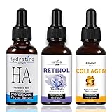 Anti-Falten Serum 3er Pack - Retinol Serum - Collagen Serum Haut mit Feuchtigkeit versorgen - Hyaluronsäure Serum für das Gesicht - Anti Aging Hautpflege für Frauen - Reduziert Feine Linie & beruhigt