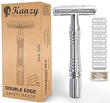 Kanzy Rasierhobel Herren und Damen mit 10 Klingen Edelstahl, Nassrasierer Sicherheitsrasierer arbeitet mit allen Doppelkante Rasierer Klingen Safety Razor Set