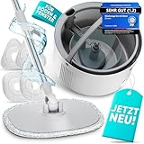 Orvium Wischmopp Set mit Eimer - Trennung von Schmutz & Frischwasser mit Auswringfunktion [2-in-1 für Boden & Fenster] Kompakt & Praktisch | Bodenwischer Mop Set Wischer mit 4 Mikrofaser Wischpads