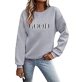 Pullover Damen Ohne Kapuze- Sweatshirt Oversized-Pulli Damen Oversize Rundhals Langarmshirt Bedrucken Blusen T Shirt Locker Oberteile Tshirt Herbst Top Elegante Freizeithemd