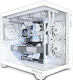 MUSETEX ATX PC Gehäuse, 360MM Rad-Unterstützung, Typ-C Gaming, 270° Full View Tempered Glass Mid Tower, 3 Non-LED-Lüfter Vorinstalliert, Reinweißes Computer Gehäuse, Y6