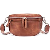 FIGESTIN Bauchtasche Damen, PU Leder Crossbody Bag Damen Breiter Gurt, Umhängetasche Damen Klein Verstellbarer Riemen Braun