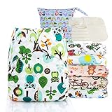 Kolo 6er set wiederverwendbaren Windeln + 6 Waschbare Stoffwindel einlagen bambus + Windeltasche für unterwegs, Unisex verstellbare Stoffwindeln, Mehrwegwindeln babys
