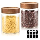 DZAEMOSIIE 800ml Vorratsgläser mit Deckel 2er-Set, Vorratsdosen Glas-Behälter Set aus Borosilikatglas, Glas mit Holzdeckel Stapelbar und Luftdicht