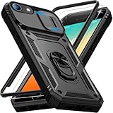 Giyer iPhone SE 2022/2020 8 7 Hülle Mit Schutzfolie, Kameraschutz, 360° Metall Ring Ständer, Stoßfest Bumper Schutzhülle Case Cover Tache (Schwarz)