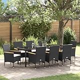 HEFZGDB 9-teilige Gartensitzgruppe Schwarz Poly-Rattan mit Kissen und 8 Stühlen, Rechteckiger Gartentisch für Terrasse Balkon Garten, Wetterfeste Outdoor Möbel Langlebig