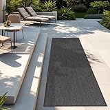 TT Home Teppich Für Outdoor Küchenteppich Balkon Terrasse Unifarbenes Design Modern, Farbe:Anthrazit, Größe:80x250 cm