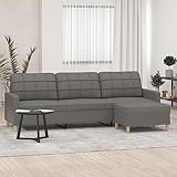 Kiyah 3-Seater Sofa with Footstool Dark Gray 82.7' Fabric,Sofas-78.98lbs,Sofa