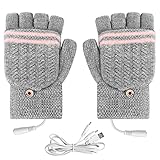 Flintronic USB Beheizte Handschuhe, Waschbares Heizung Stricken Handschuhe, Winter-Heiz-Handschuhe, Volle und Halbe Hände, Warme Laptophandschuhe für Damen & Herren, für Indoor und Outdoor, Grau