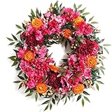 50 cm Kürkranz Herbst Dekokranz mit Künstliche Sonnenblume, Künstliches Rattan TürKranz WandKranz Als Tür Fenster Wandbehang Dekoration für Erntedankfest Thanksgiving Halloween (mudan,50 cm)