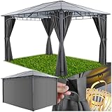 tectake® Aluminium Pavillon wetterfest mit 4 Seitenteilen, Sonnenschutz oder Regenschutz Überdachung freistehend für Terrasse, Balkon, als Gartenpavillon, großes Zelt als Event Shelter - 3x4 m