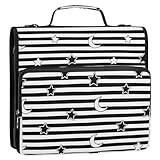 Dokumentenmappe mit 3 Ringen, Schwarz / Weiß gestreift, mit Griff, für Schule / Büro