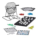 Relaxdays 10021014 Bingo Spiel mit Metalltrommel HxBxT: 20 x 17,5 x 21,5 cm Bingotickets, Loskugeln, Chips, Spielbretter, schwarz