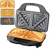 OSTBA APPLIANCE Multifunktionsgerät 3-in-1(Sandwichmaker, Waffeleisen, Kontaktgrill), 900W Paninitoaster mit Antihaftbeschichtete abnehmbare Platten & LED-Leuchten, Spülmaschinengeeignete, Edelstahl