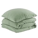 Pure Label Musselin Bettwäsche 155x220 cm mit einem Kissenbezug 40x80 cm aus 100% Baumwolle - Traumhaft weiche, kuschelige Bettwäsche-Sets in grün aus Musselin