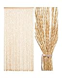 Ezcasch 90x195cm Holz Perlenvorhang - 52 Stränge Beige Retro Holzperlenvorhang - Handarbeit Natur Türvorhang Fadenvorhang als Insektenschutz Fliegenschutz für Schlafzimmer Wohnwagen Camping