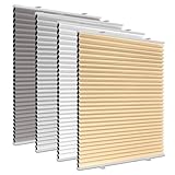 Wabenplissee Plissee ohne Bohren Verdunkelung Klemmfix Thermo Verdunklungsplissee Beige B75 x H130 cm, Thermoplissee ohne Bohren für Fenster, Sonnen, Sicht & Schallschutz Wärmeisolierung