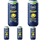 NIVEA MEN Power Duschgel, pH-hautneutrale Pflegedusche mit kraftvollem Duft für Männer, vitalisierende Formel mit Zitrus-Infusion für Körper, Gesicht und Haar (250 ml) (Packung mit 5)