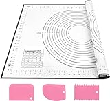 SAEIV Backmatte Silikon 70x50cm, Silikonmatte Backen Rutschfeste, Antihaftbeschichtete Teigmatte Backunterlage mit Messung, Ausrollmatte für Fondant Gebäck Pizza,BPA Frei(Schwarz+3Pcs Schaber)