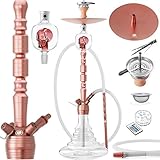 DILAW® Opal Shisha Set Hookah 93cm Aluminium Alu + LED Licht | Wasserpfeife Kaminkopf Komplettset Molassefänger Silikonschlauch Alumundstück Kaminaufsatz 18/8 Kopfschliff Edelstahl, Rosé Gold
