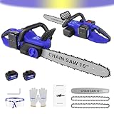 16 Zoll Elektro-Kettensäge Brushless, Professionelle Handkettensäge zum Schneiden von Bäumen, Ästen und Holz, 4000mAh Akku & Schnellladegerät, automatische Kettenschmierung, 2 Ketten