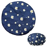 Duschhaube für Damen, doppellagige, wasserdichte Duschhaube mit einzigartigem Blumenmuster, wiederverwendbare Duschhaube für lange, kurze, lockige Haare (blau)