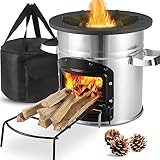 Raketenofen mit Tragetasche, Raketenofen für Dutch Oven Grillpfannen, Camping Raketenofen Outdoor, Rocket Stove Ø26cm, Inkl. Brennholzständer, Ideal für Camping Kochen im Freien, Edelstahl