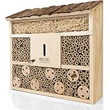 WILDLIFE FRIEND I Bienenhotel Insektenhotel 29.5 x 28 x 10 cm mit Holz-Dach - unbehandelt, Bienenhaus aus Massiv-Holz für Bienen, Marienkäfer & Florfliegen, Insektenhaus & Nisthilfe zum Aufhängen