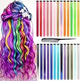 Comkrivy Farbige Haarverlängerung, 26 Farben Haarsträhnen Zum Einklipsen Mit Kamm, 55cm Hitzebeständig Bunte Haarteile Bunte Haarverlängerung Clips für Frauen Mädchen Kinder Party Festival Dekoration