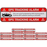 Aufkleber Set 'CAR GPS TRACKING ALARM!', 12 Stück, 67 x 21 mm, selbstklebende Folie, außenklebend, Auto Warnhinweis Sticker Innen- und Außenbereich, Diebstahlschutz KFZ, Klebesticker alarmgesichert