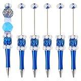 Spritewelry 5 Stück blaue Perlenstifte mit glitzernden Kristallperlen, ausgefallene Rosenblüte, Diamantschaft, schwarze Tinte, Kugelschreiber für Büro, Schule, Dekorationen, Zubehör