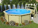 CHILLROI® Achteck Massiv Holzpool 428 x 428 x 124 cm Modell 2B | Set inkl. Sonnenterrasse 94,5 x 166 cm, Zubehör und Pool Leitern