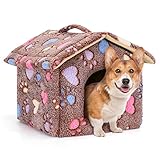 Nobleza Hundehütte für Hunde Katzen, Winterfest Hundehaus 53x50x43cm L, Tragbare Haustier Hundehöhle, Abnehmbar Katzenhaus, Waschbar Schlafplatz, Hundebett mit Abnehmbarem Matratze, Braun