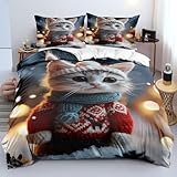Generisch Kätzchen 3D-Bedruckte -Federbettdeckenhülle - 100% Microfaser 220x240 cm Festival 3-Teiliges Bettwäsche-Set mit 2 Kissenbezügen, mit Reißverschluss und Eckbändchen