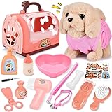 Herefun Hund Spielzeug Kinder, Elektrisch Plüsch Hund, Interaktives der läuft bellt Schwanzwedelt, Haustier Hundespielzeug Elektrisches, Kuscheltier mit Leine Hundekäfig Geschenk Mädchen ab 3 Jahren