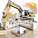 Fototapete Comic-Stil Bagger Vlies Tapeten 200x140 cm 3D Effekt Moderne Wandtapete Wohnzimmer Schlafzimmer Wandbilder Wand