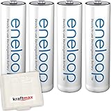 4er Pack Panasonic Eneloop AA/Mignon Akkus - Neueste Generation - Hochleistungs Akku Batterien in Kraftmax Akkubox V5