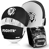 FIGHTR® Premium Pratzen Set mit idealer Polsterung und Stabilität | Boxpratzen für Kampfsport inkl. Tragenbeutel (Weiß/Schwarz) 2 Handpratzen für Boxen, Kickboxen, Muay Thai