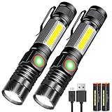 Karrong Taschenlampe LED Aufladbar mit Magnet COB Seitenlicht Zoombar, Extrem Hell 3000 Lumen USB Taschenlampen Batteriebetrieben Wasserdicht, 4 Modi für Outdoor Wandern Camping Notfall