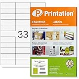 Printation Universal Etiketten 70 x 25,4 mm klebend weiß - 825 Stück 70x25,4 Labels/Sticker auf 25 DIN A4 Bogen 3x11-33 pro Blatt - Etiketten selbstklebend bedruckbar für Kennzeichnungen 3421 4455