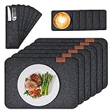 Tischset Platzset, 18er Set Tischsets Abwaschbar Platzsets: 6 Tischsets, 6 Glasuntersetzer, 6 Bestecktaschen - Anthrazit Eckige Platzdeckchen, Telleruntersetzer, Filzset