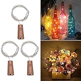 Akynite Korken LED Flaschenlicht Warmweiß mit Batterie, 20 LEDs 2M Lichterkette Wasserdicht, Korken Lichterkette Warmweiss Batteriebetrieben, Deko für Flaschen für Weihnachten Party, 3er-set