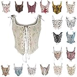 Korsett Damen Bauchweg Corset mit Schnürung Sexy Öse Spitze Blumendruck Unterbrust Vollbrust Oberteil Gräten Rückseite Gürtel Taillenformer Elegant Vintage Palast Stil Corsage Überbrus Shaperwear