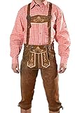SYMPHONIE WESTERWALD Bayerische Herren Trachten Lederhose, Trachtenlederhose mit Trägern, Oktoberfest in Mittelbraun Größe 56